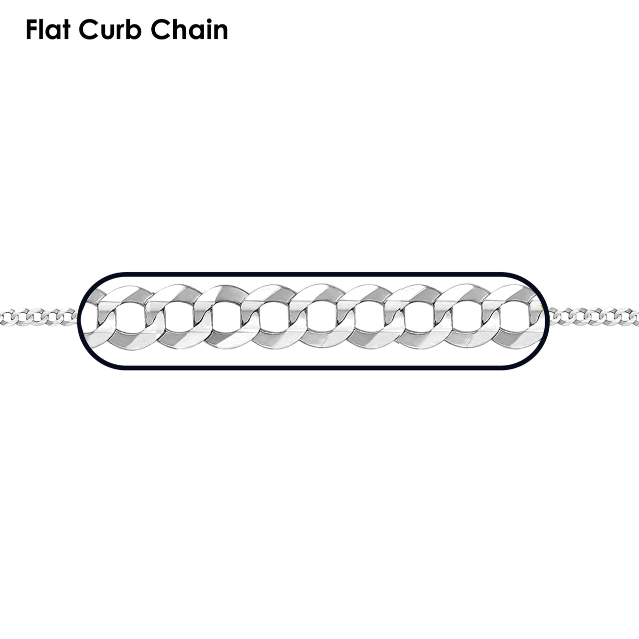 925 Solid Sterling Silver Curb Chain Necklace, 10 Sizes 2.3mm - 11mm