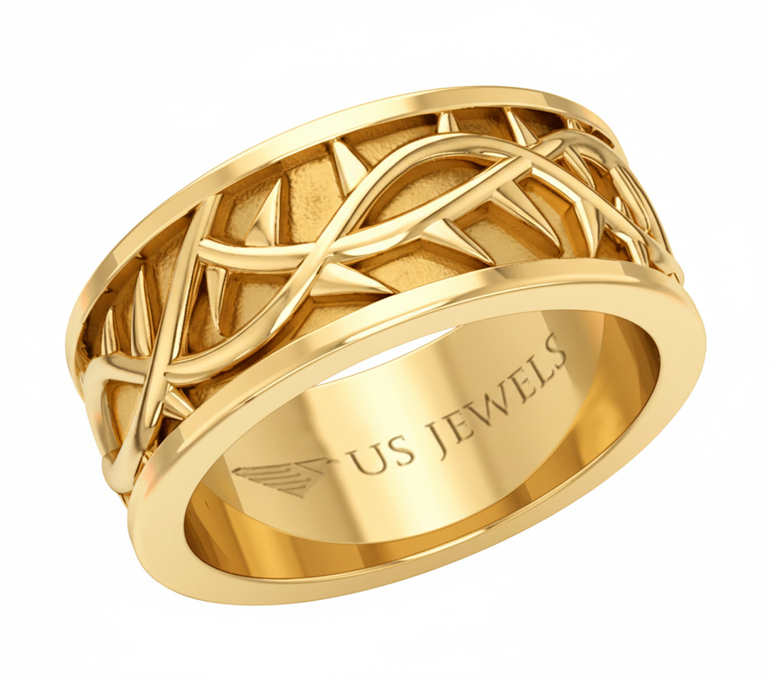New Men's High Polished 10k or 14k Crown of Thorns Ring, 8mm