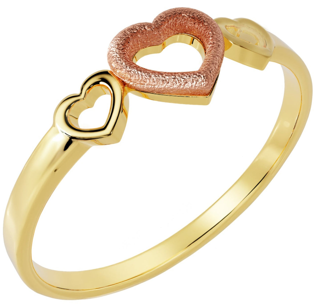 Ladies 14K Yellow and Rose Gold Triple Heart Ring