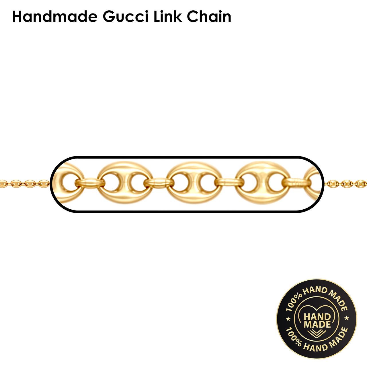 Solid 14K Yellow Gold Handmade Gucci Link Bracelet, Sizes 4.6mm - 12.2mm