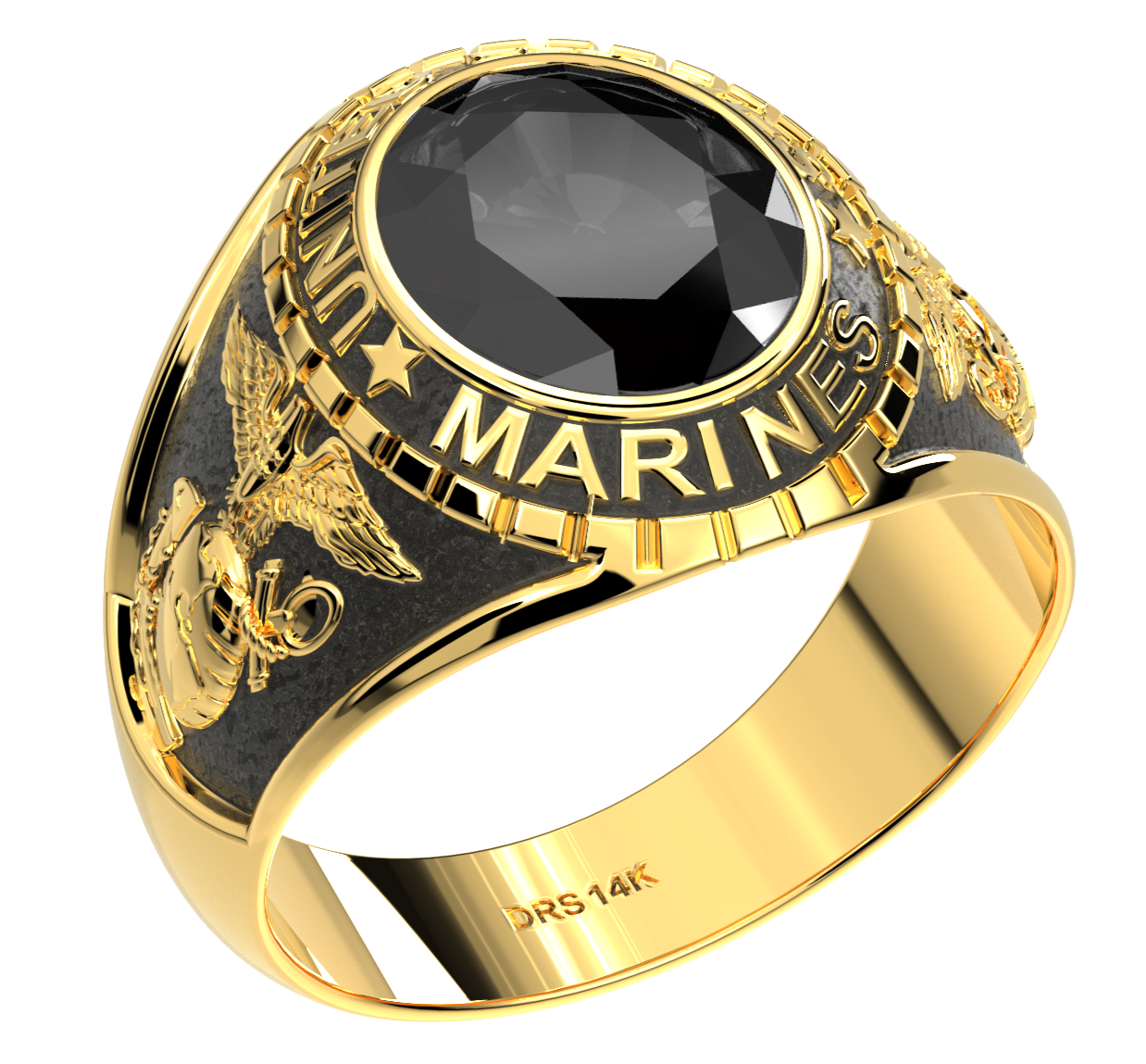 Customizable Size Men's 10k or 14k Yellow or White Gold United States Marine Corps Military Solid Back Ring