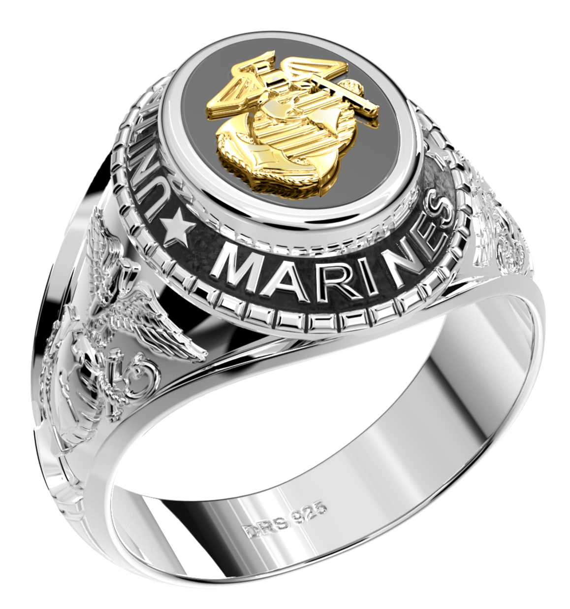 Customizable Men's Medium 925 Sterling Silver United States Marine Corps Military Solid Back Ring