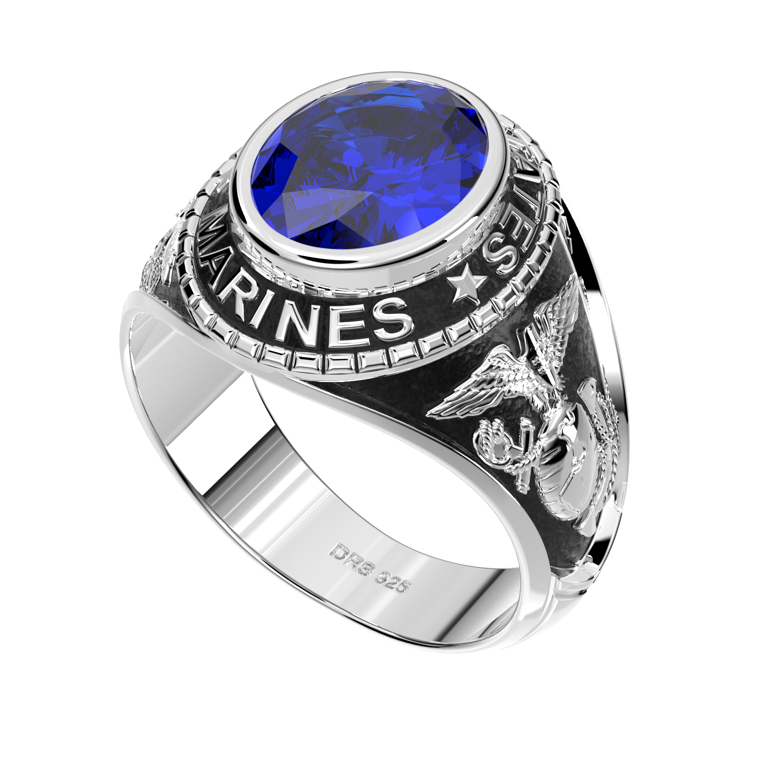 Mens Real Solid 925 Sterling Silver Dark Navy Blue Sapphire Stone