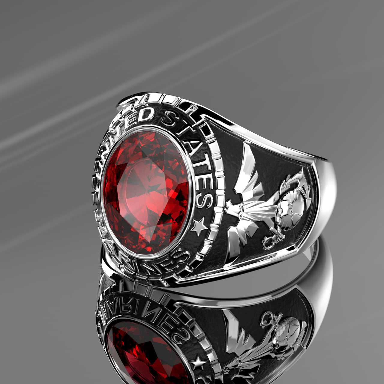 Customizable Men's 925 Sterling Silver US Marine Corps Military Solid Back Ring