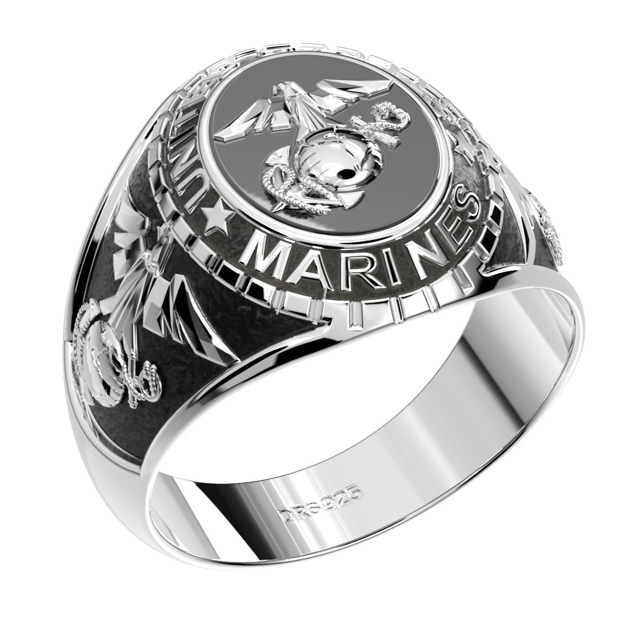 Men's 925 Sterling Silver US Marine Corps Solid Back Ring