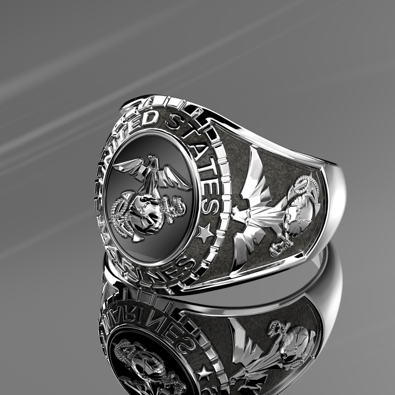 Men's 925 Sterling Silver US Marine Corps Solid Back Ring
