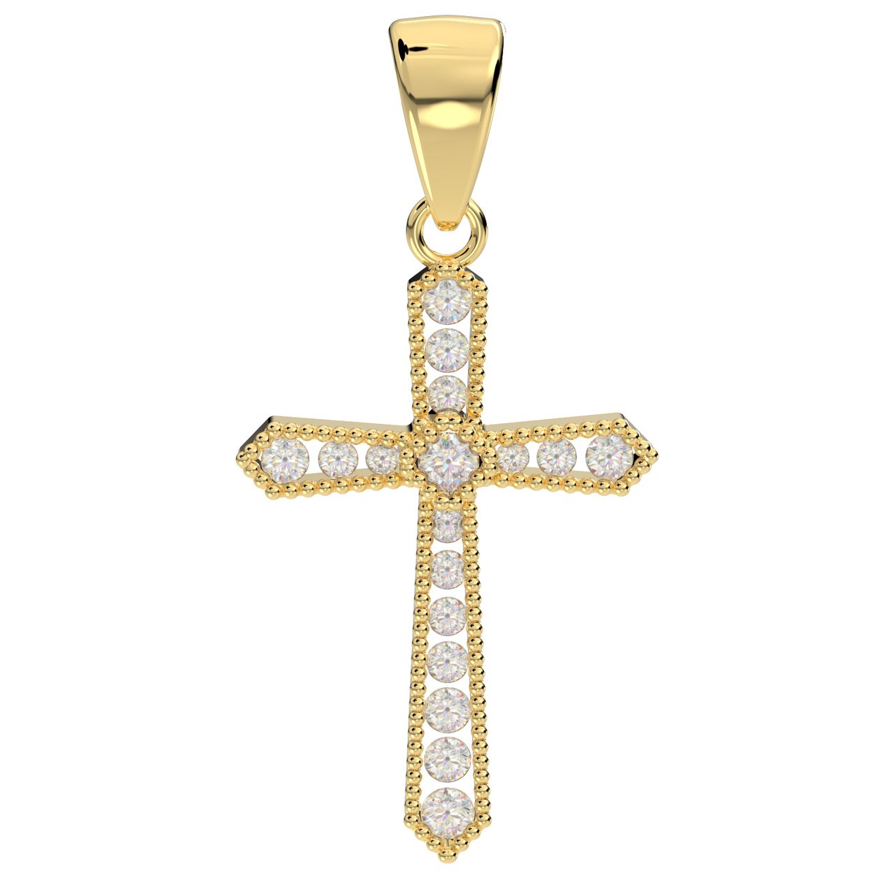 Ladies 14k Yellow Gold Diamond Cross Pendant, 23mm