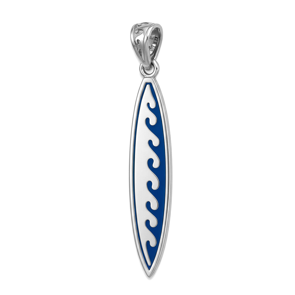 Men's Solid Surfboard Pendant with Wave Design Necklace, 36mm