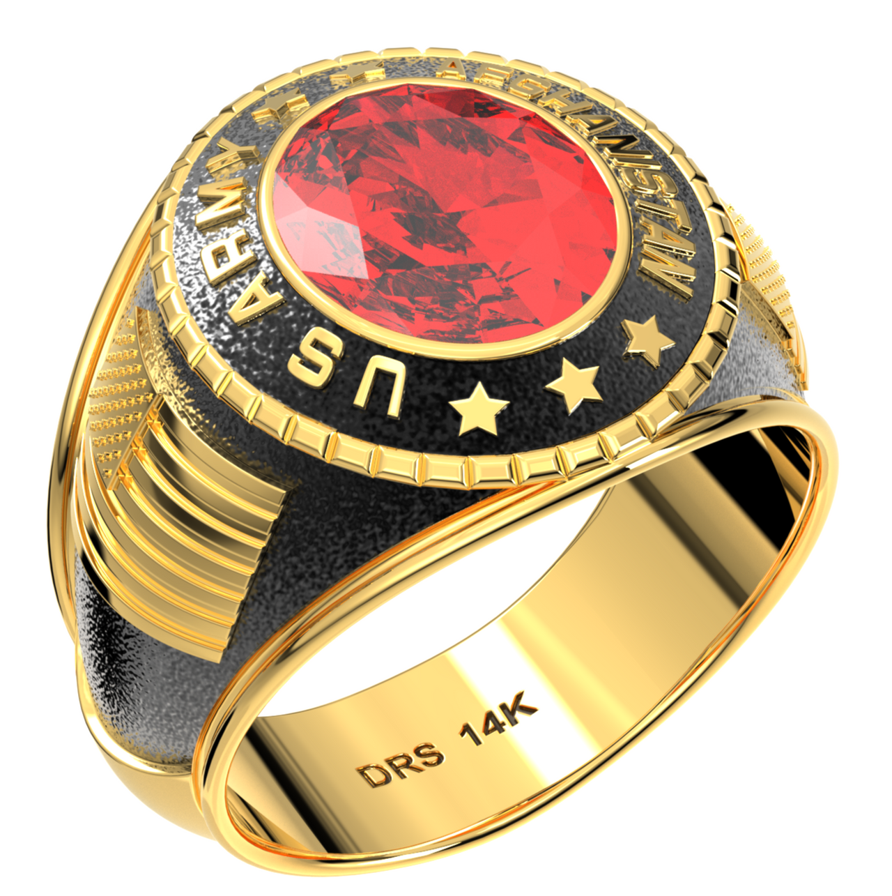 Customizable Afghanistan  Men's 10k or 14k Yellow or White Gold US Army Military Solid Back Ring