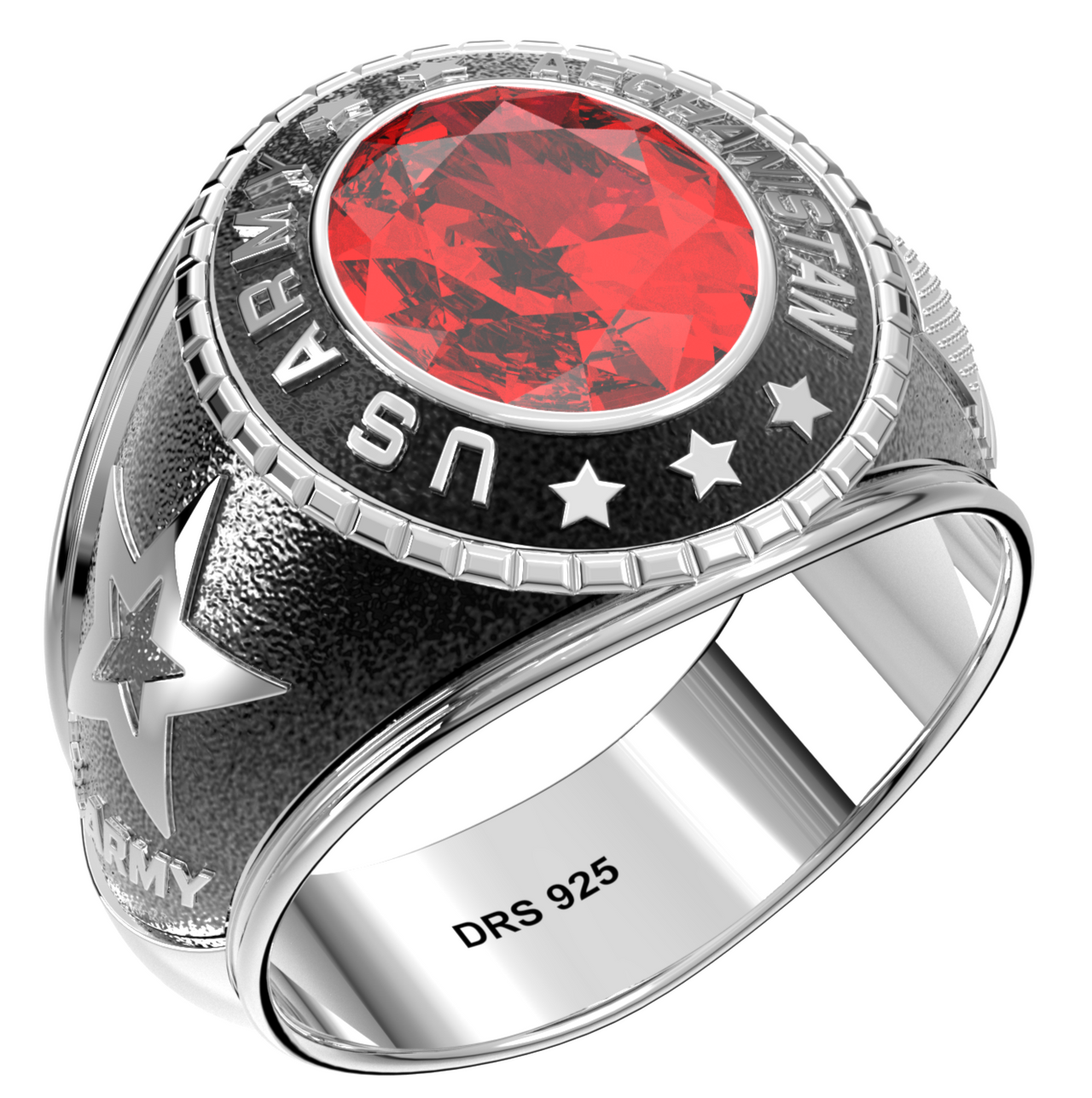 Customizable Afghanistan Men's 925 Sterling Silver US Army Military Solid Back Ring