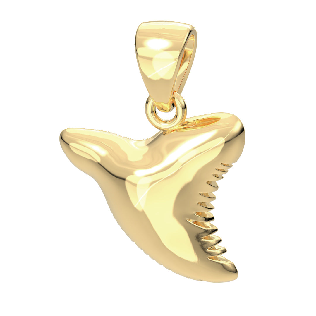 Women's Solid 10k or 14k Yellow or White Gold 3d Tiger Shark Tooth Aquatic Charm Pendant Necklace, 18mm