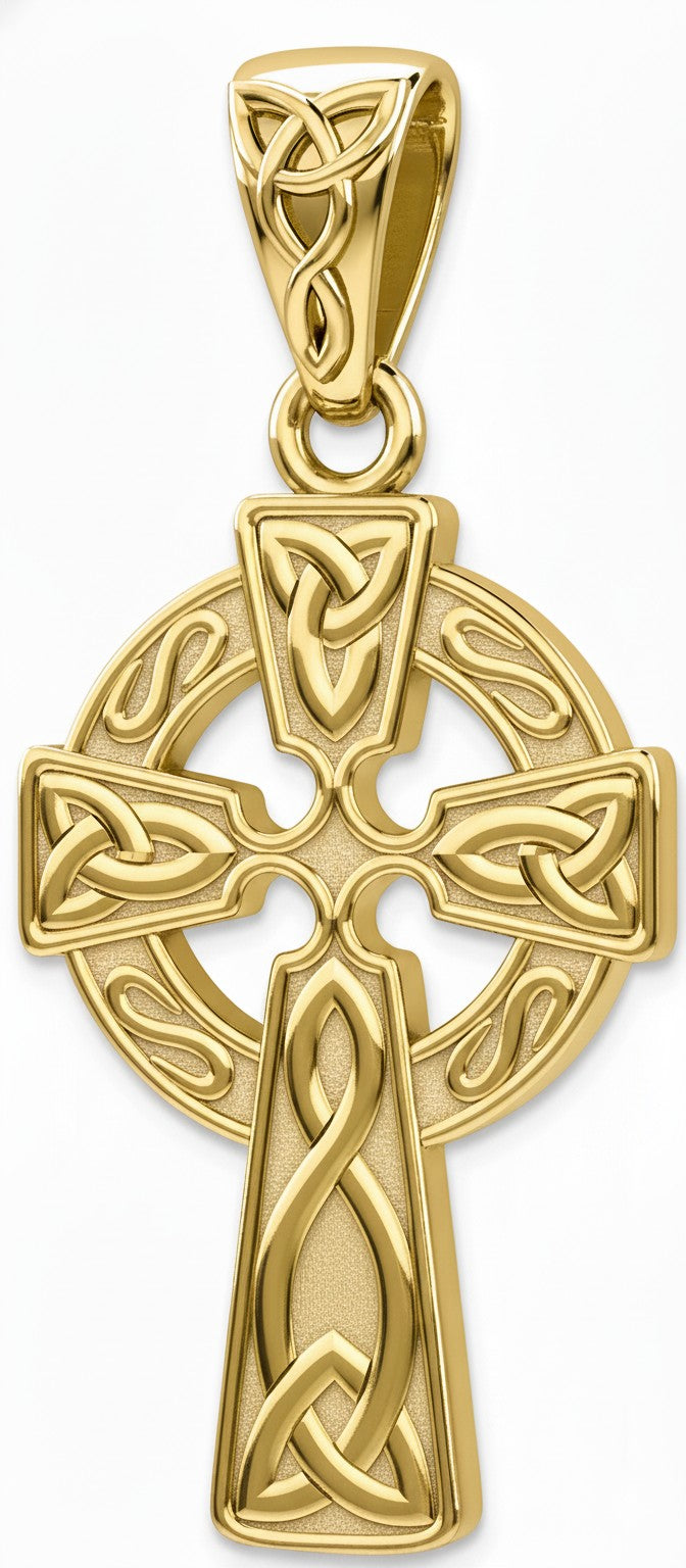 10k or 14K Yellow or White Gold Irish Celtic Knot Cross Pendant, 25mm