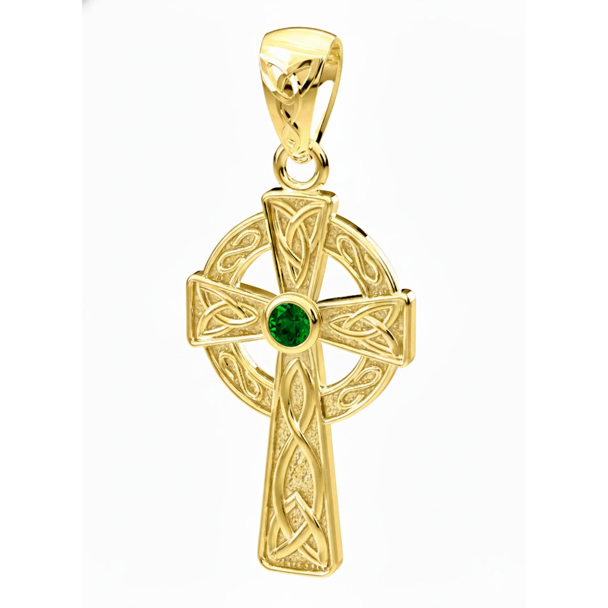Small Petite Solid 10k or 14k Yellow or White Gold Irish Celtic Knot Birthstone Cross Pendant, 23mm