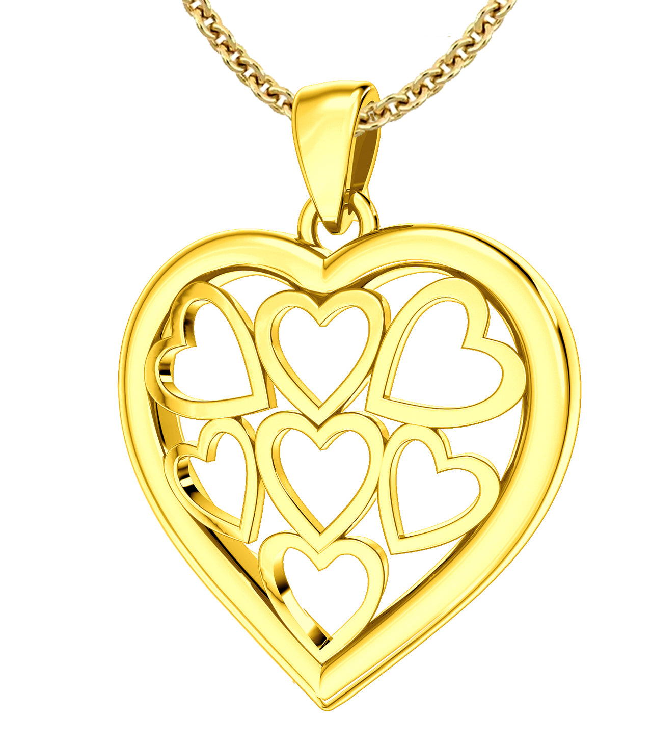 Ladies 14k Gold Heart in Heart Pendant Necklace