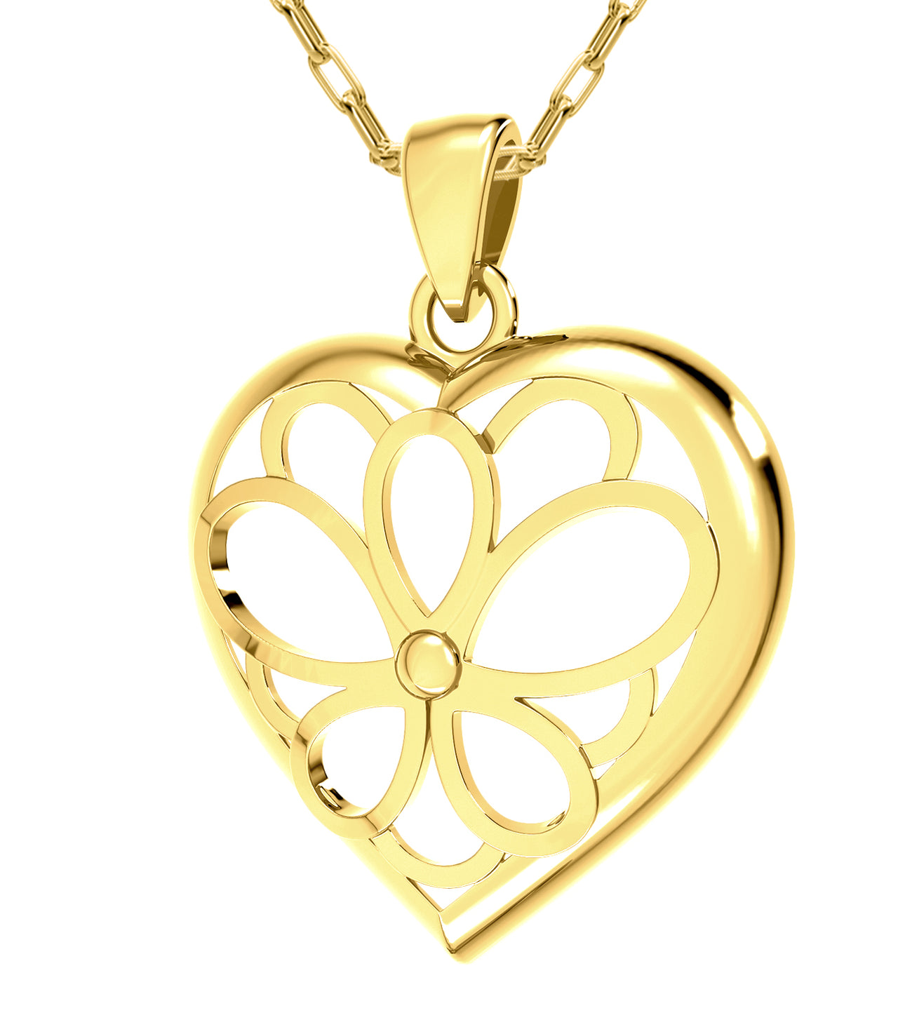 Ladies 14k Gold Flower in Heart Pendant Necklace