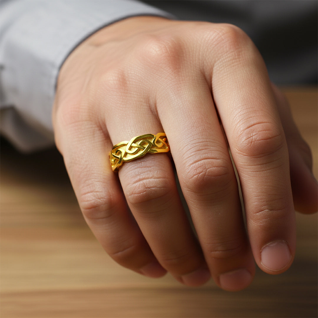 Men's 10k or 14k Yellow or  Modern Irish Celtic Knot Ring Band, 6mm