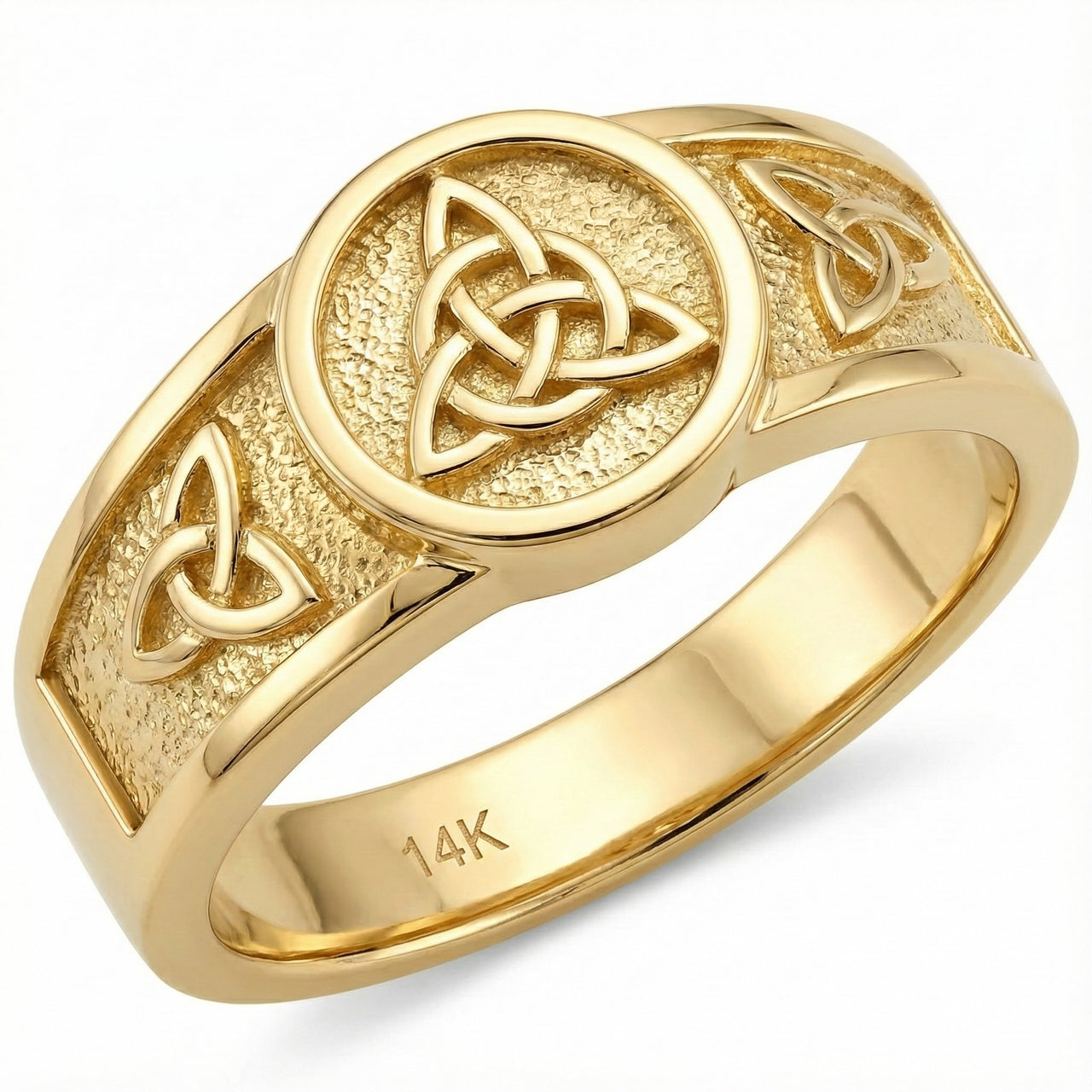 Men's 10k or 14k Yellow or White Gold Irish Celtic Trinity & Triquetra Knots Ring Band