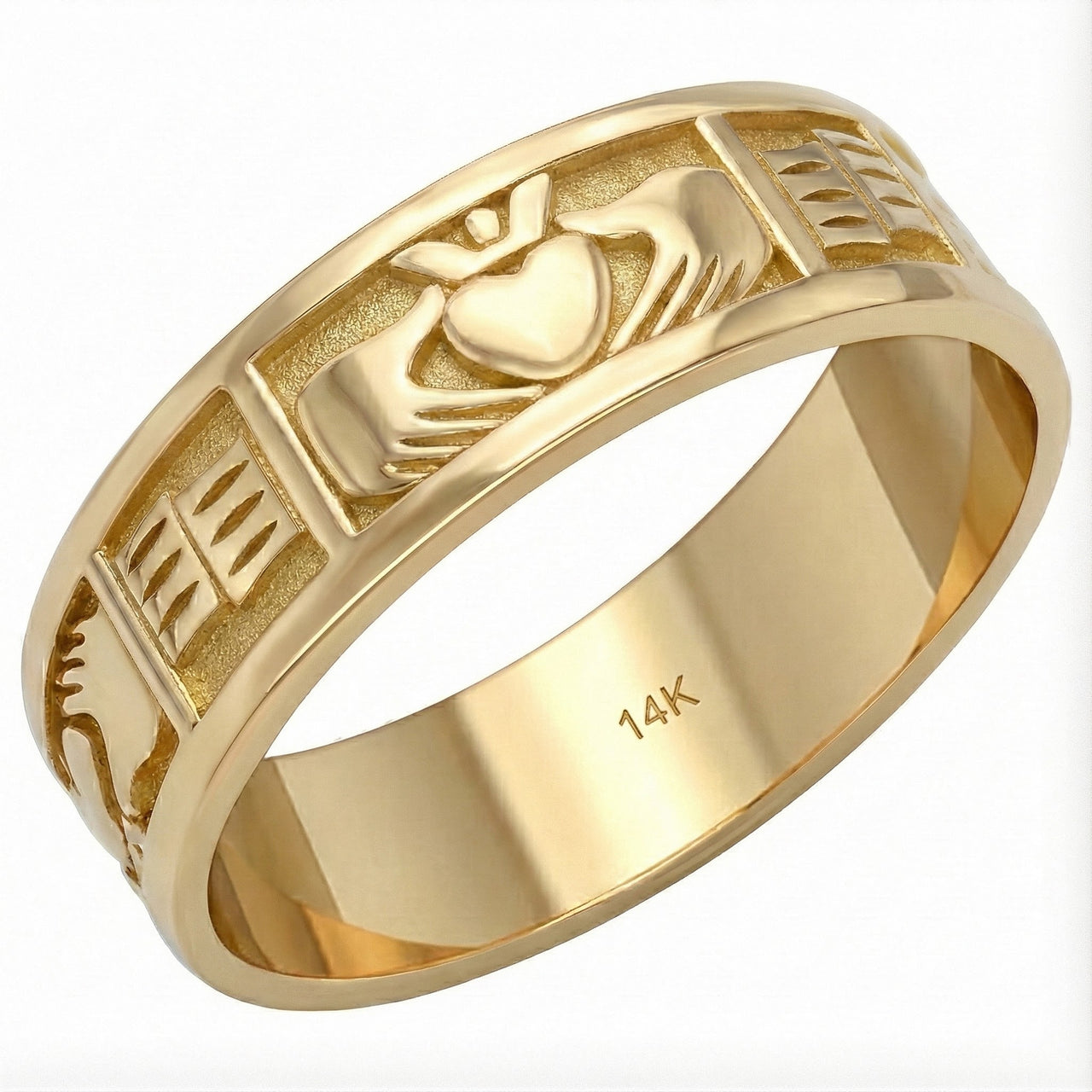 Men' 6mm 10K or 14K Gold Irish Celtic Claddagh Wedding Ring Band