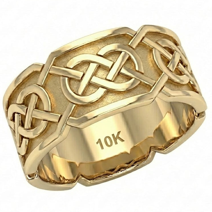 Men's 10K or 14K Gold Irish Celtic Endless or Love Knot Wedding Ring Band, 10mm