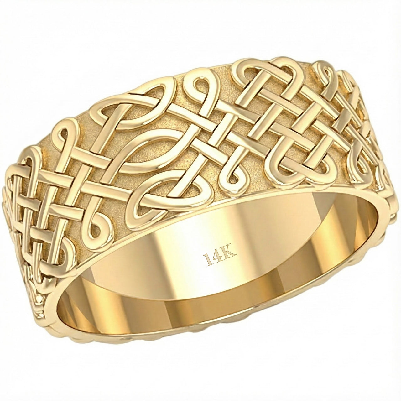 Men's 9mm 10K or 14K Gold Irish Celtic Endless or Love Knot Wedding Ring Band