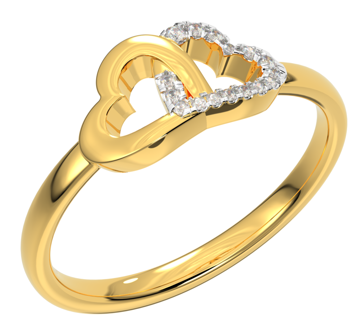 Ladies 14K Yellow Gold Double Dual Heart Diamond Ring
