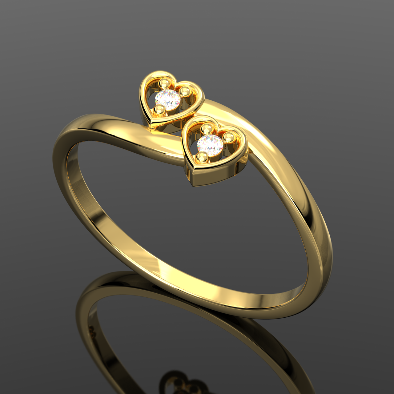 Ladies 14K Yellow Gold Double Heart Diamond Ring