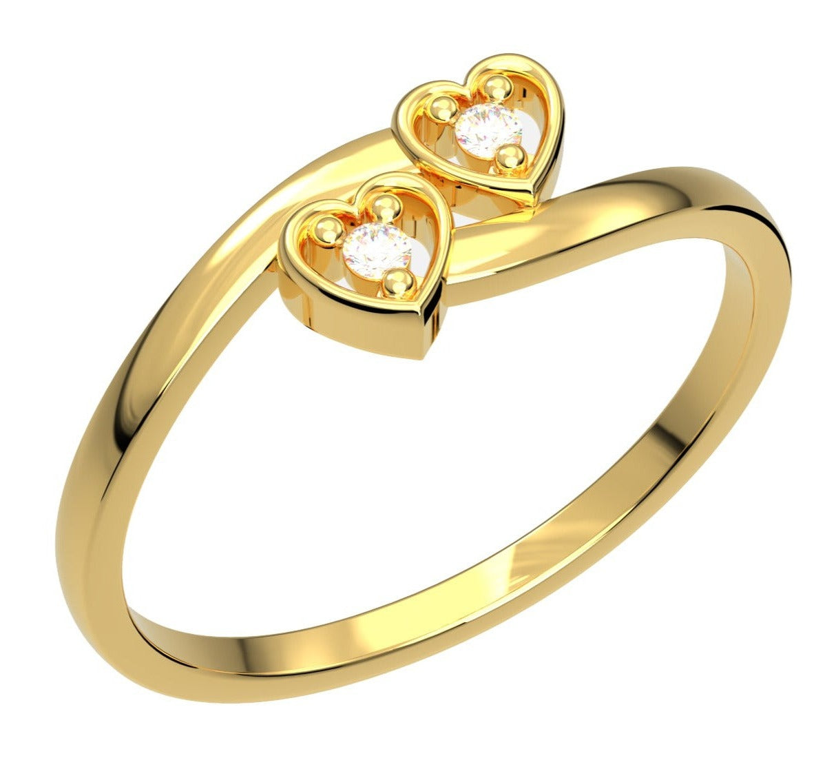 Ladies 14K Yellow Gold Double Heart Diamond Ring