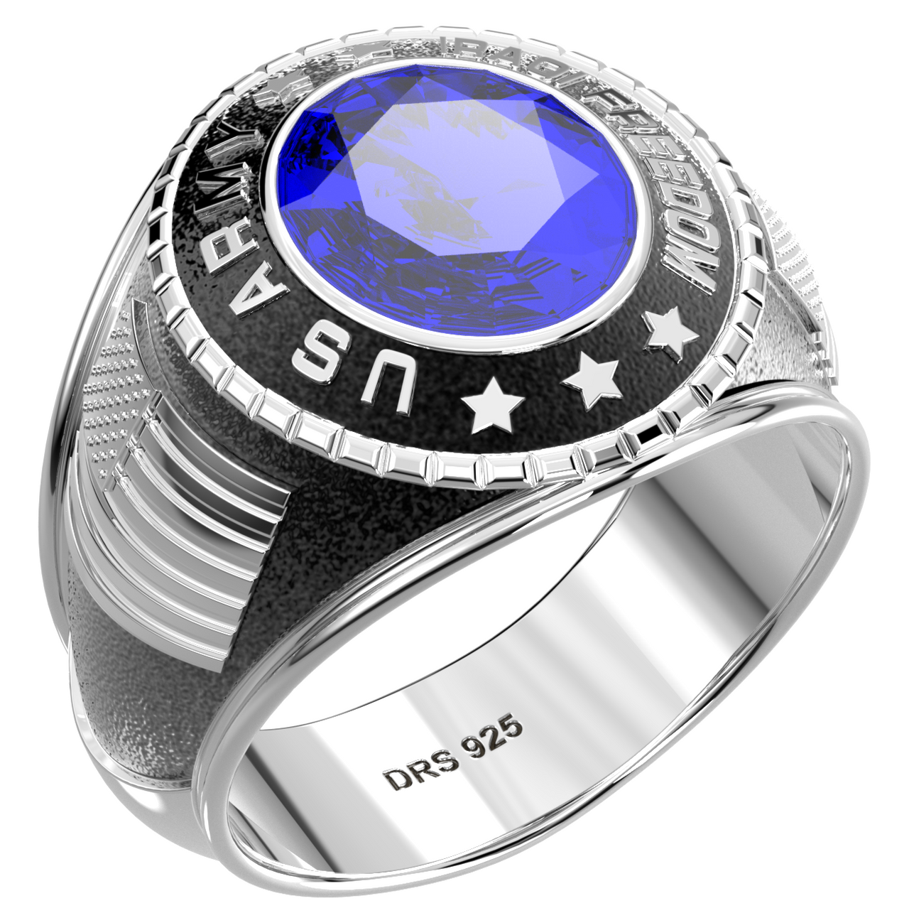 Customizable Iraqi Freedom Men's 925 Sterling Silver US Army Military Solid Back Ring