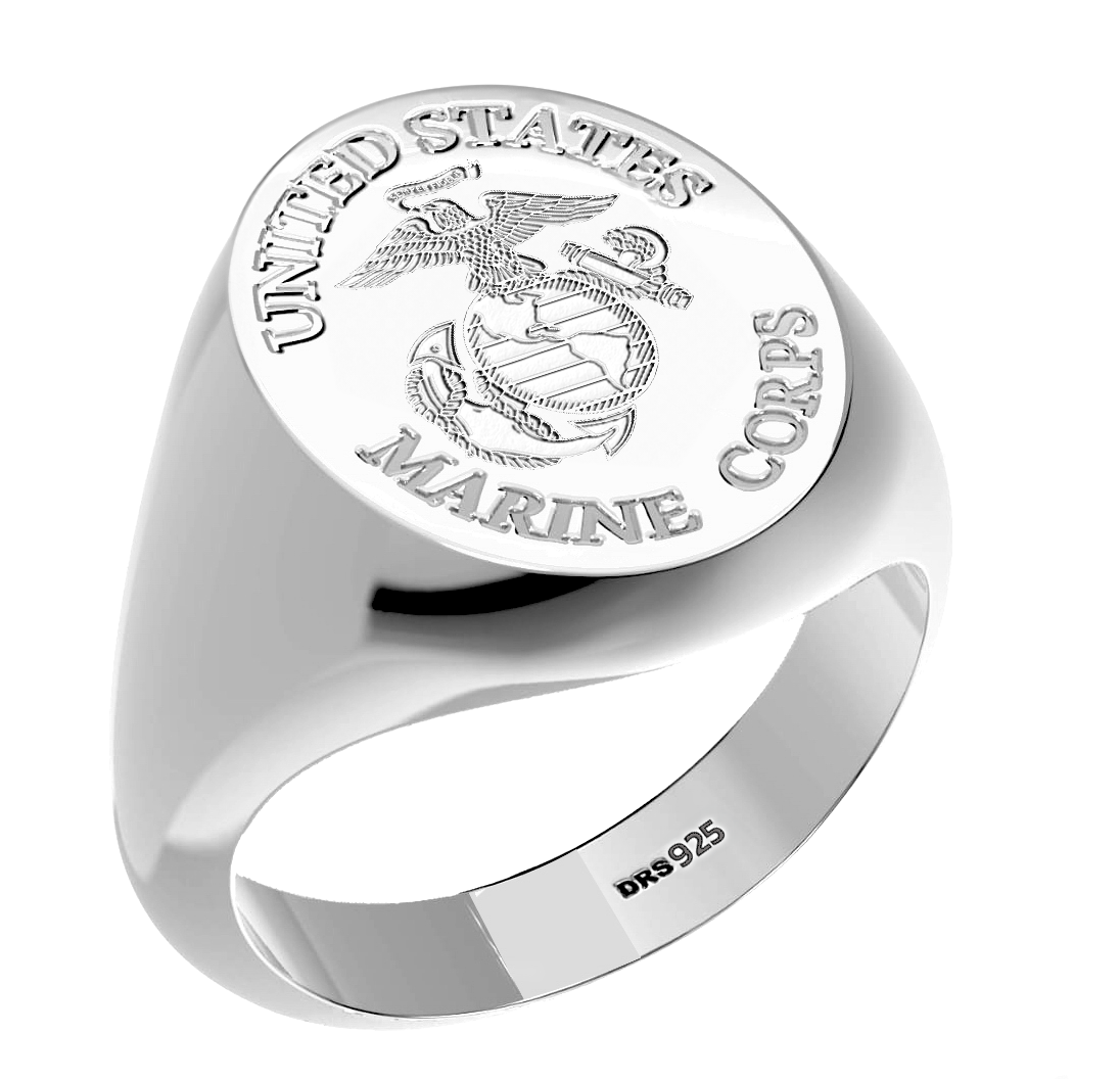 Men's Sterling Silver 925 US Marine Corps USMC Military Signet Ring