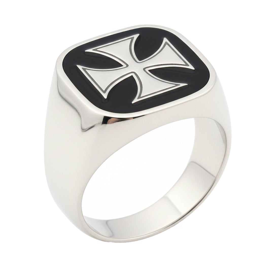 Men's 925 Sterling Silver and 14k Gold Freemason Knights Templar Signet Ring