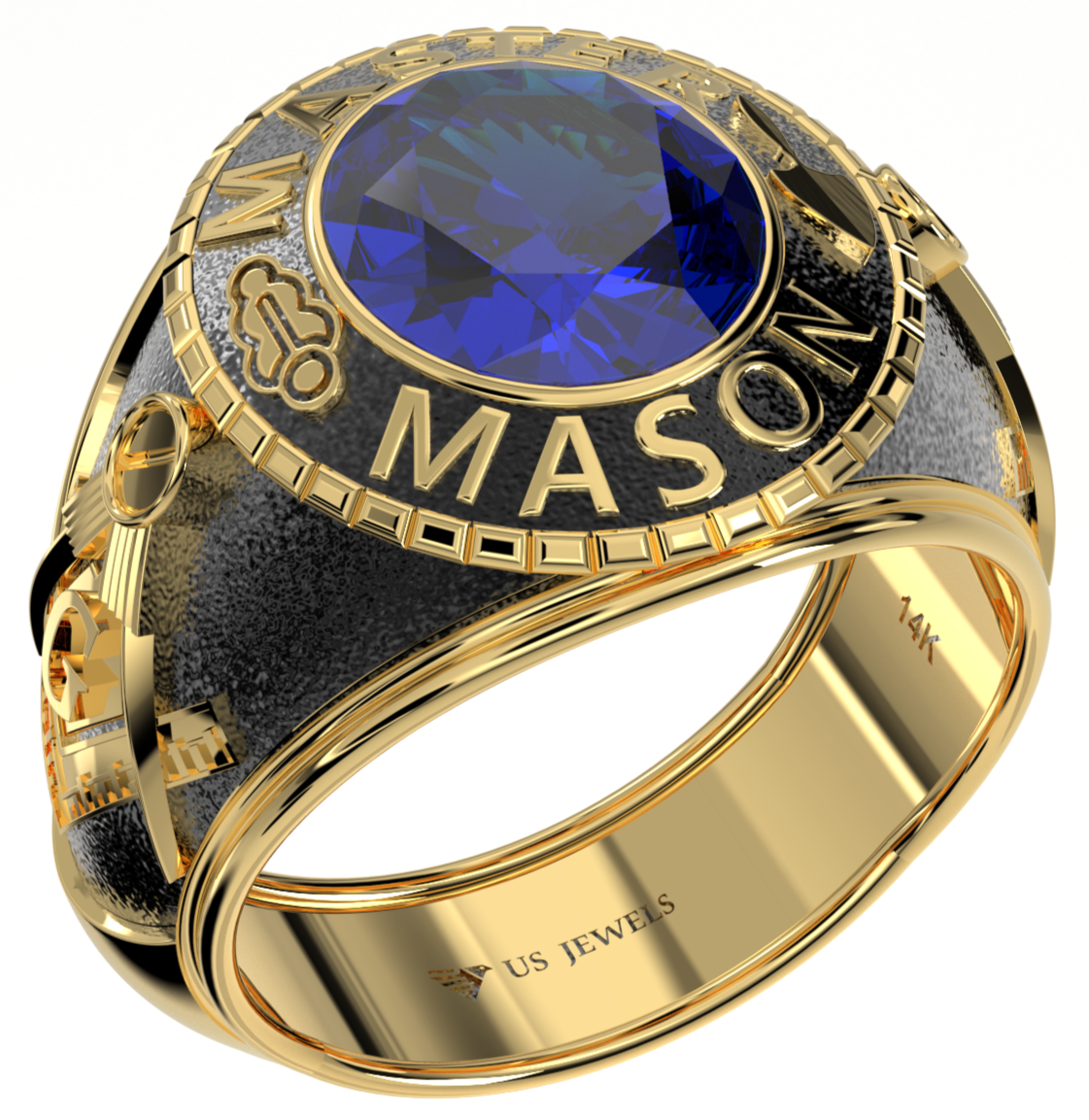 Men's Heavy Solid 10K or 14K Yellow Gold or White Gold Freemason Master Mason Class Ring Oxidized