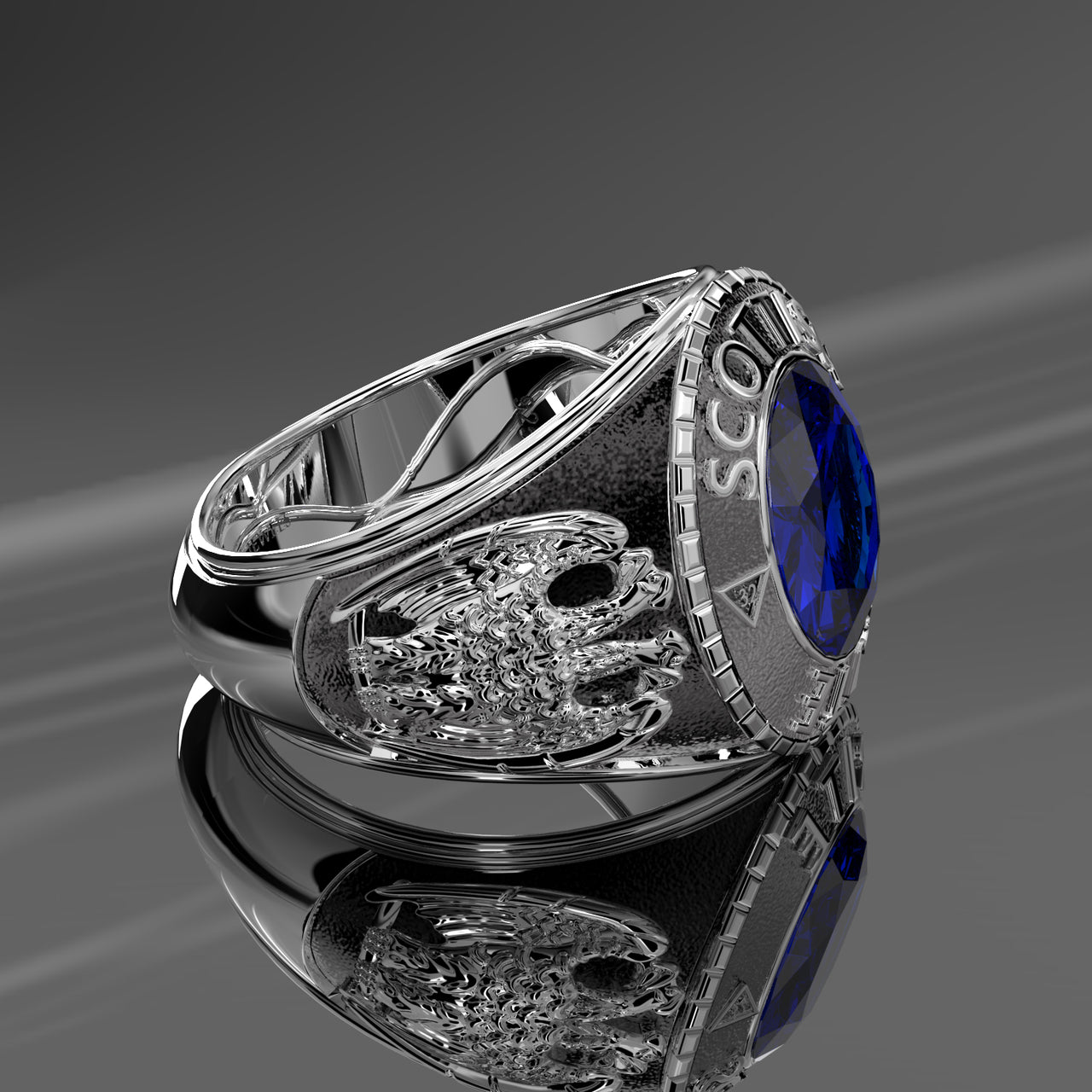 Men's Heavy Solid 925 Sterling Silver Freemason Scottish Rite Class Ring Oxidized