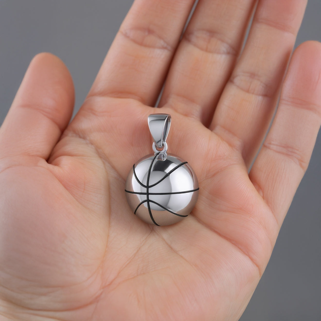 Large 925 Sterling Silver 3D Basketball Pendant Necklace, 18.5mm