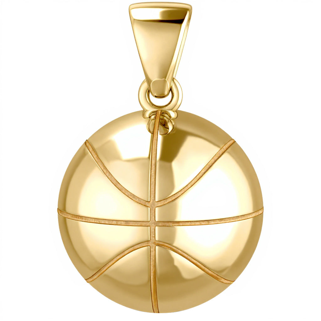 Ladies 10K Yellow or White Gold 3D Small Basketball Sports Pendant, 13mm