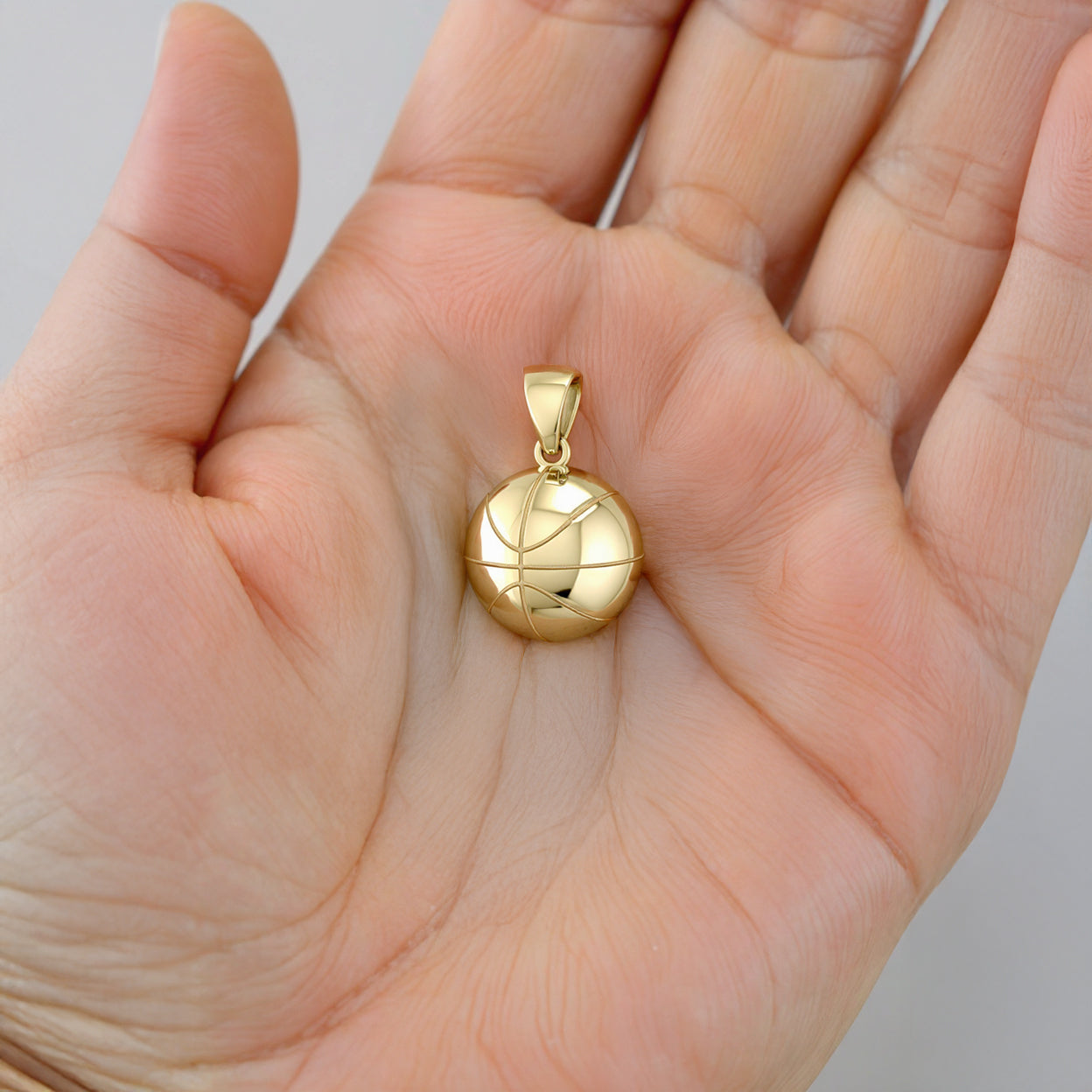 Ladies 10K Yellow or White Gold 3D Small Basketball Sports Pendant, 13mm