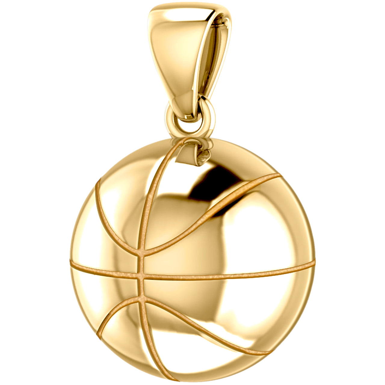 Ladies 14K Yellow Gold 3D Small Basketball Sports Pendant Necklace, 13mm