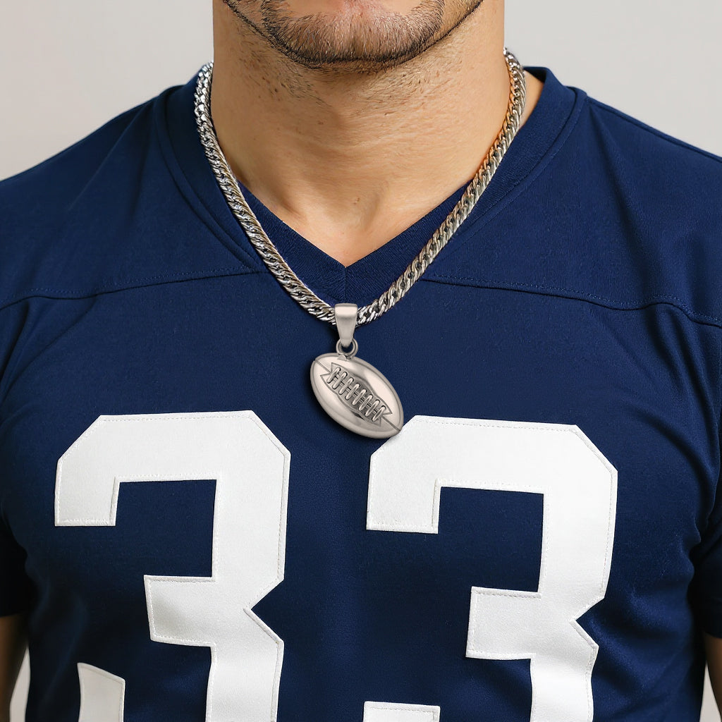 Large 925 Sterling Silver 3D Football Pendant Necklace, 20mm
