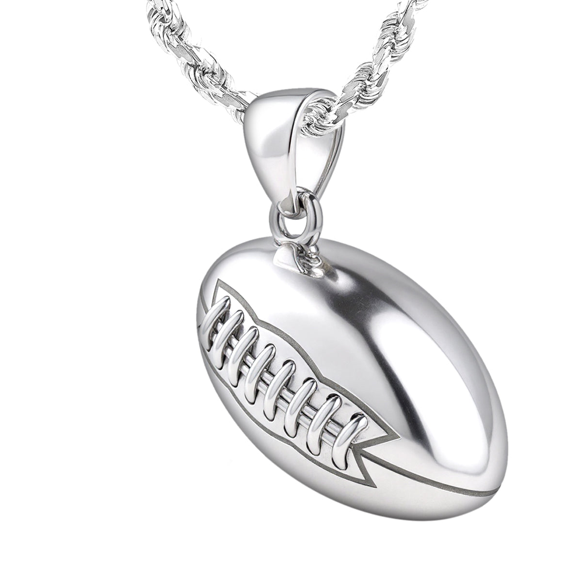 Extra Large 925 Sterling Silver 3D Football Pendant Necklace, 30mm x 16mm