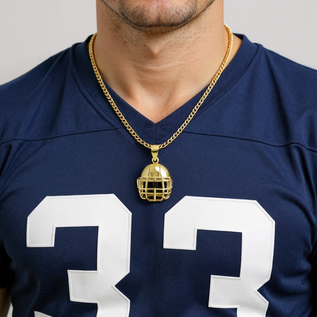 Men's 14K Yellow Gold 3D Large 22mm Football Helmet Sports Pendant