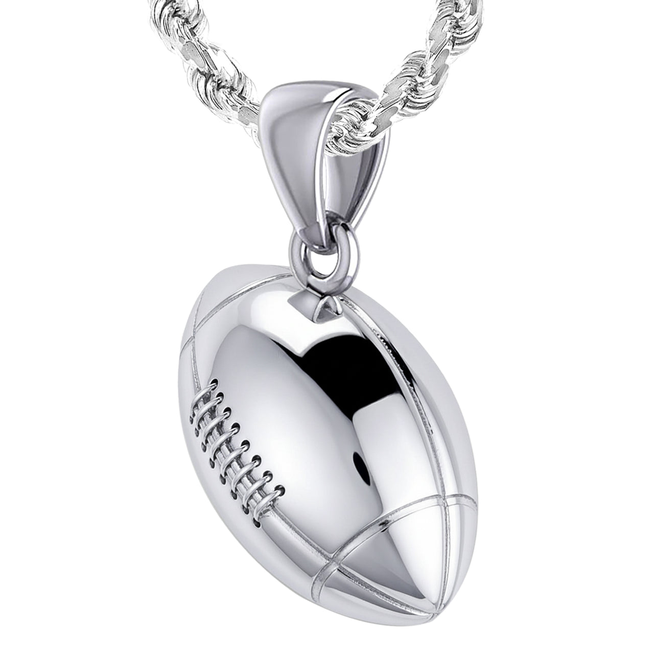 Extra Large 925 Sterling Silver 3D Football Pendant Necklace, 30mm x 16mm