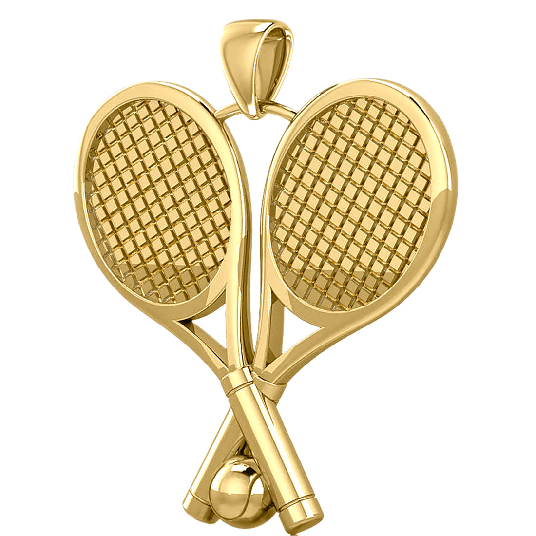 Women's 10K Yellow or White Gold 3D Double Tennis Racket & Ball Sports Pendant, 25mm