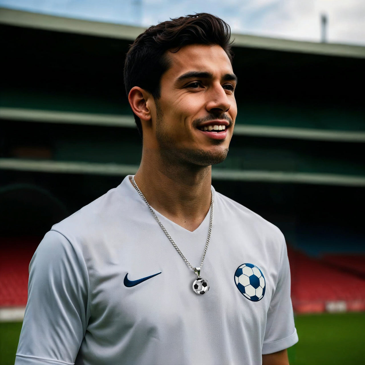 Men's Large 925 Sterling Silver 3D Soccer Ball Football Pendant Necklace, 18.5mm