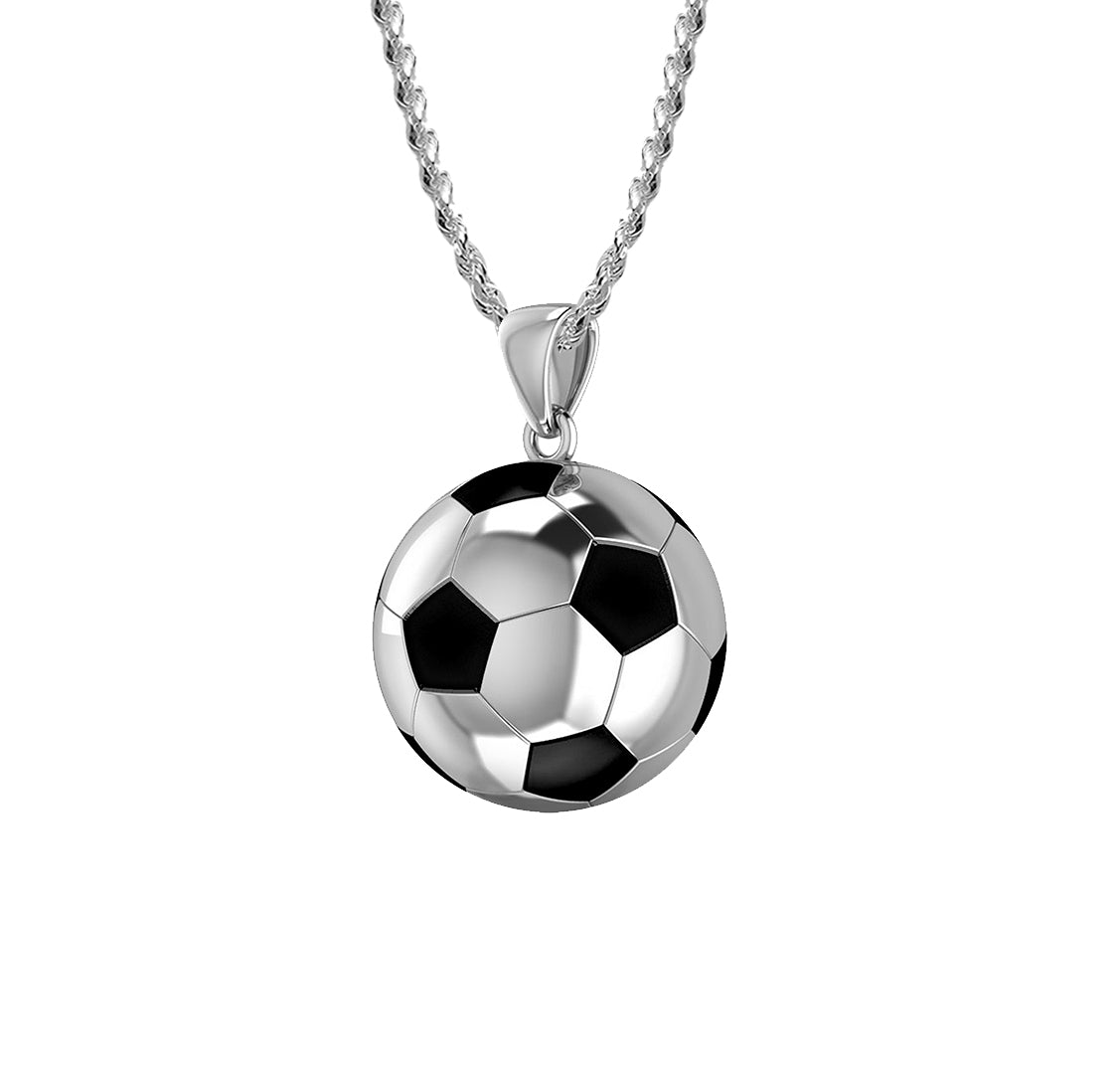 Women's Small 925 Sterling Silver 3D Soccer Ball Football Pendant Necklace, 13mm