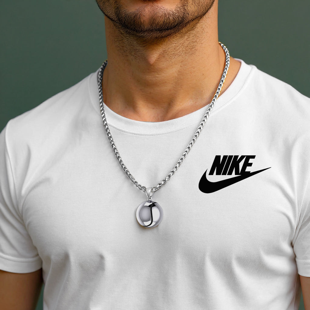 Large 925 Sterling Silver 3D Tennis Ball Pendant Necklace, 18.5mm