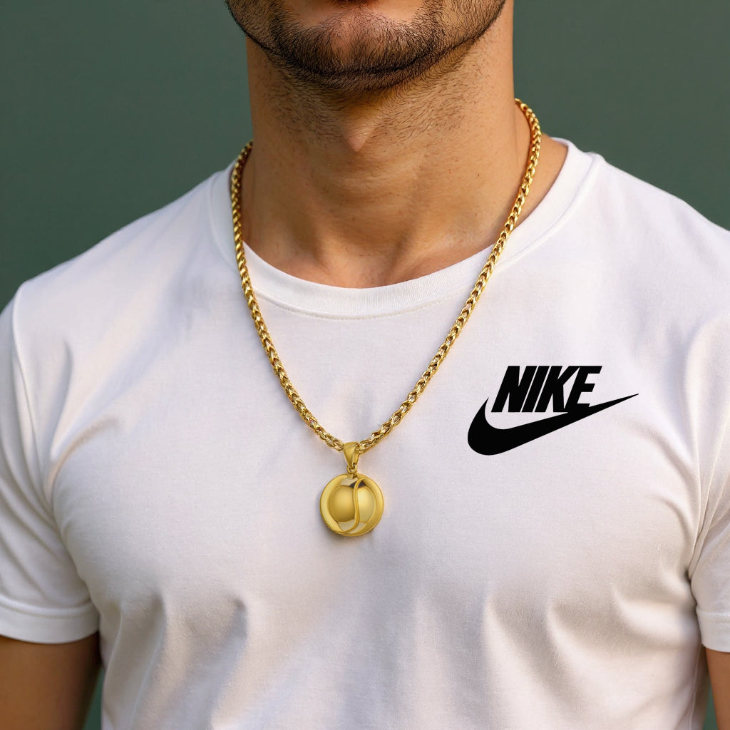 Men's 14K Yellow Gold 3D Large Tennis Ball Sports Pendant Necklace, 18.5mm