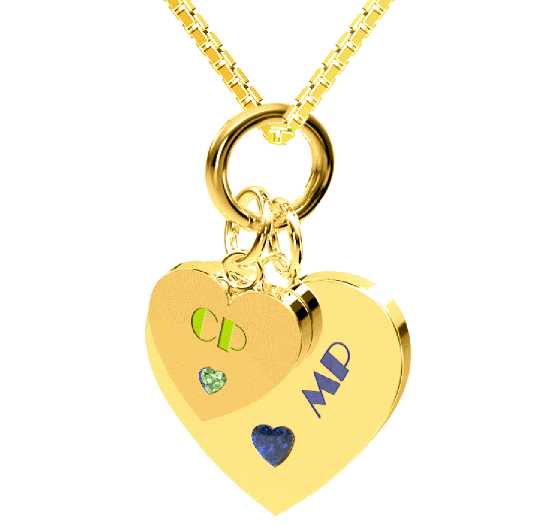 Personalized 10k or 14k Yellow Gold Heart Pendants in 3 Sizes 15mm, 22mm & 25mm