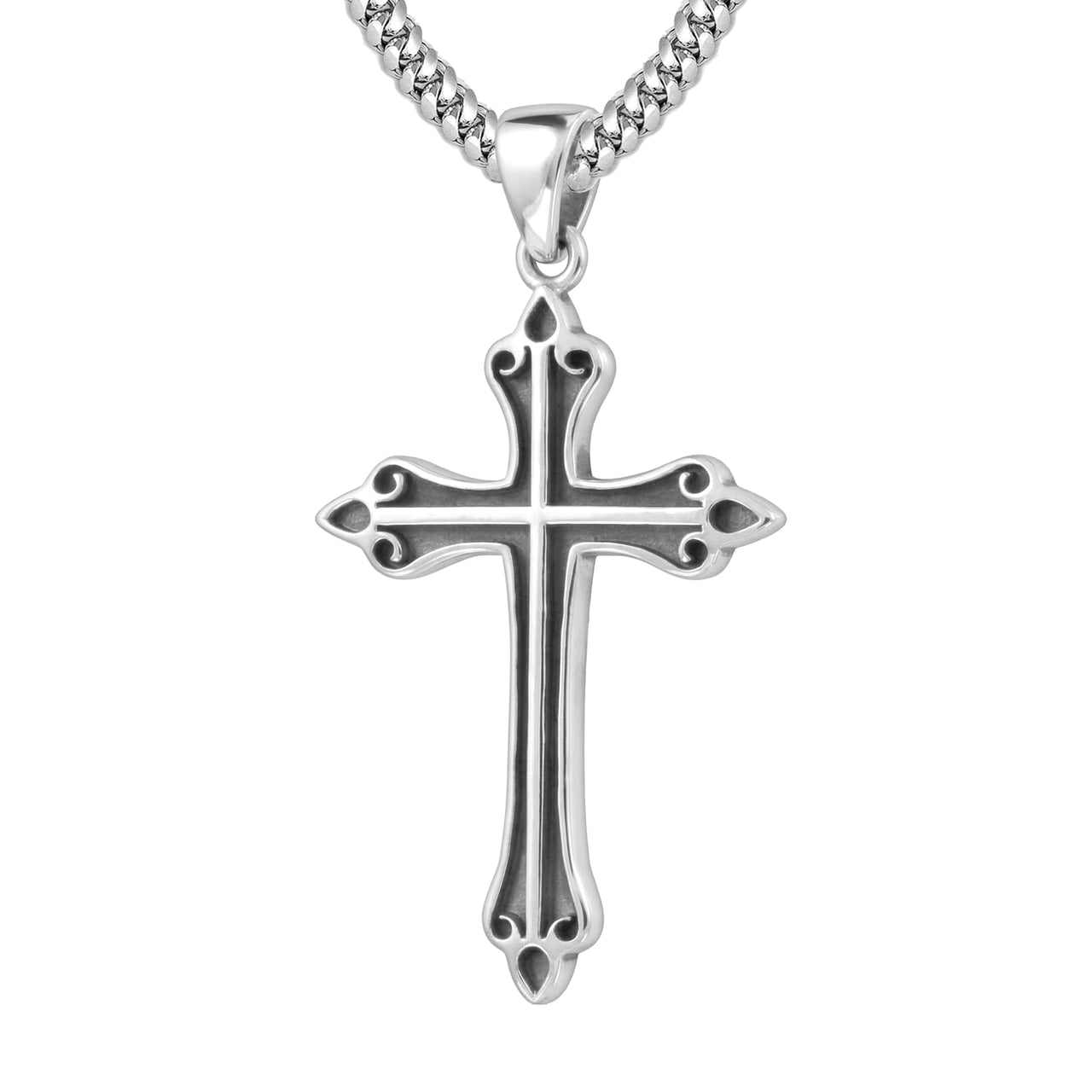 Men's or Women's 925 Sterling Silver 40mm Christian Cross Pendant Necklace