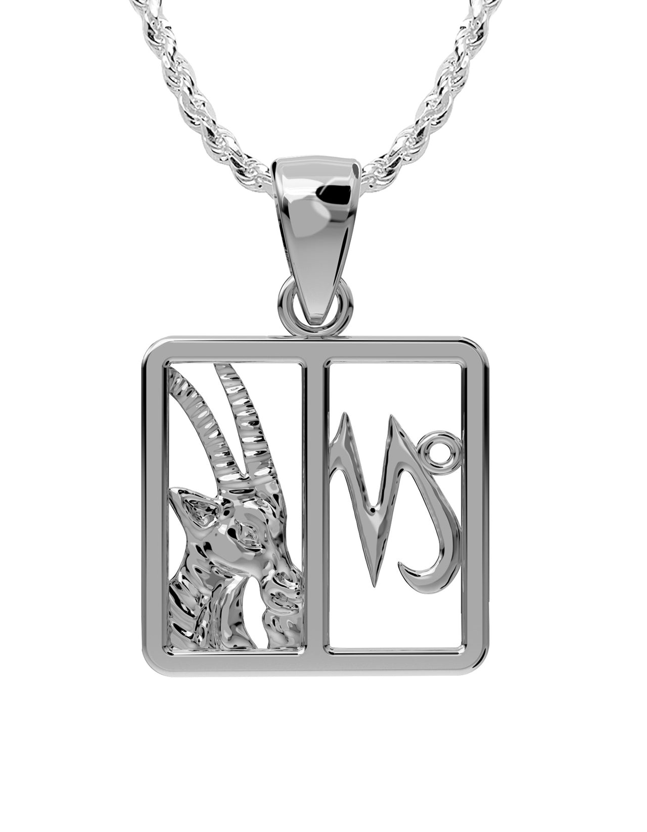 Ladies 925 Sterling Silver 23mm Capricorn Zodiac Symbol Pendant Necklace
