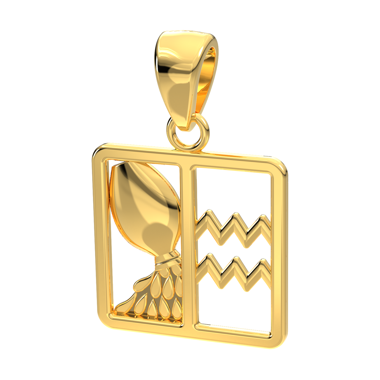 14k Yellow Gold Aquarius Zodiac Symbol Pendant, 23mm