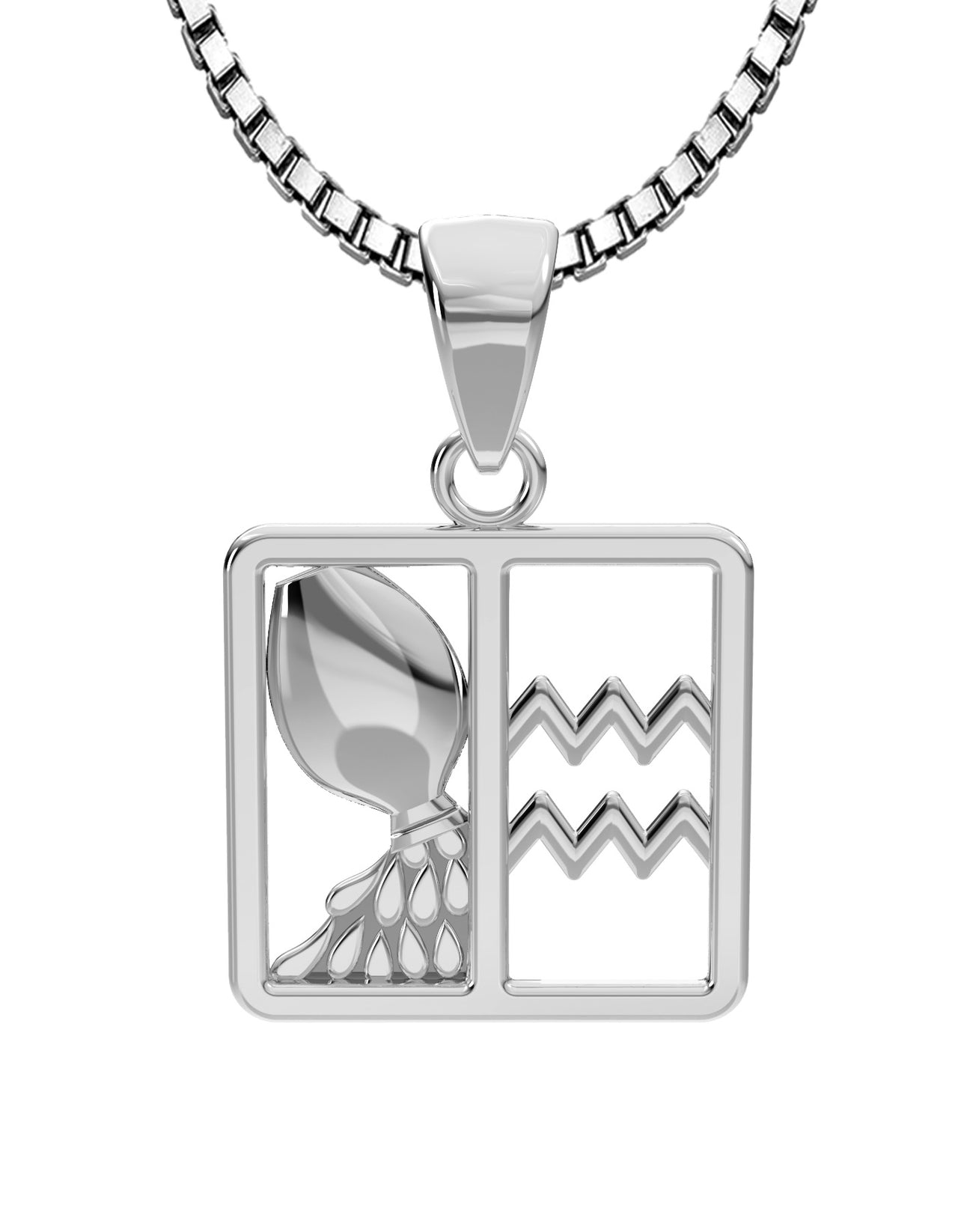 Ladies 925 Sterling Silver 23mm Aquarius Zodiac Symbol Pendant Necklace
